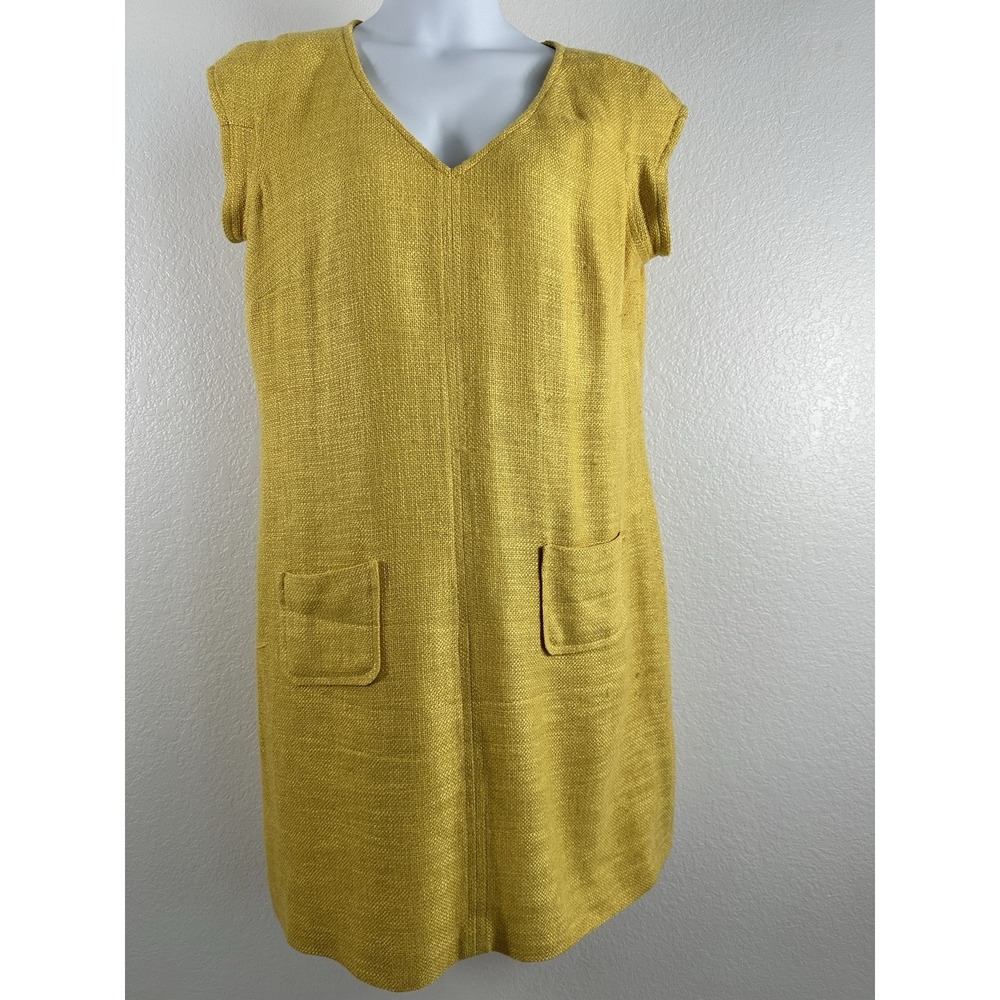 Talbots Yellow Textured Basketweave Shift Dress Sz: 18 Mod Career Church